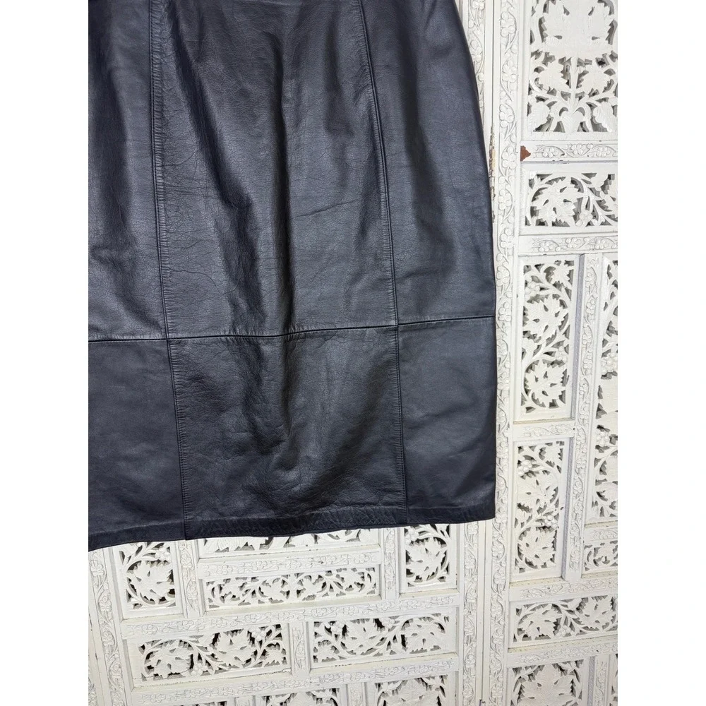 Vtg Leathers By Tibor Black Leather‎ Pencil Skirt Back Slit Straight Sz S/M